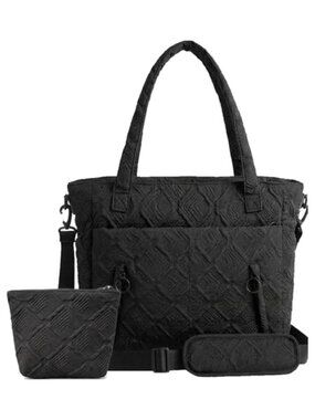 Lightweight Puffer Tote Bag with Compartments Quilted Shoulder Bag for Travel
